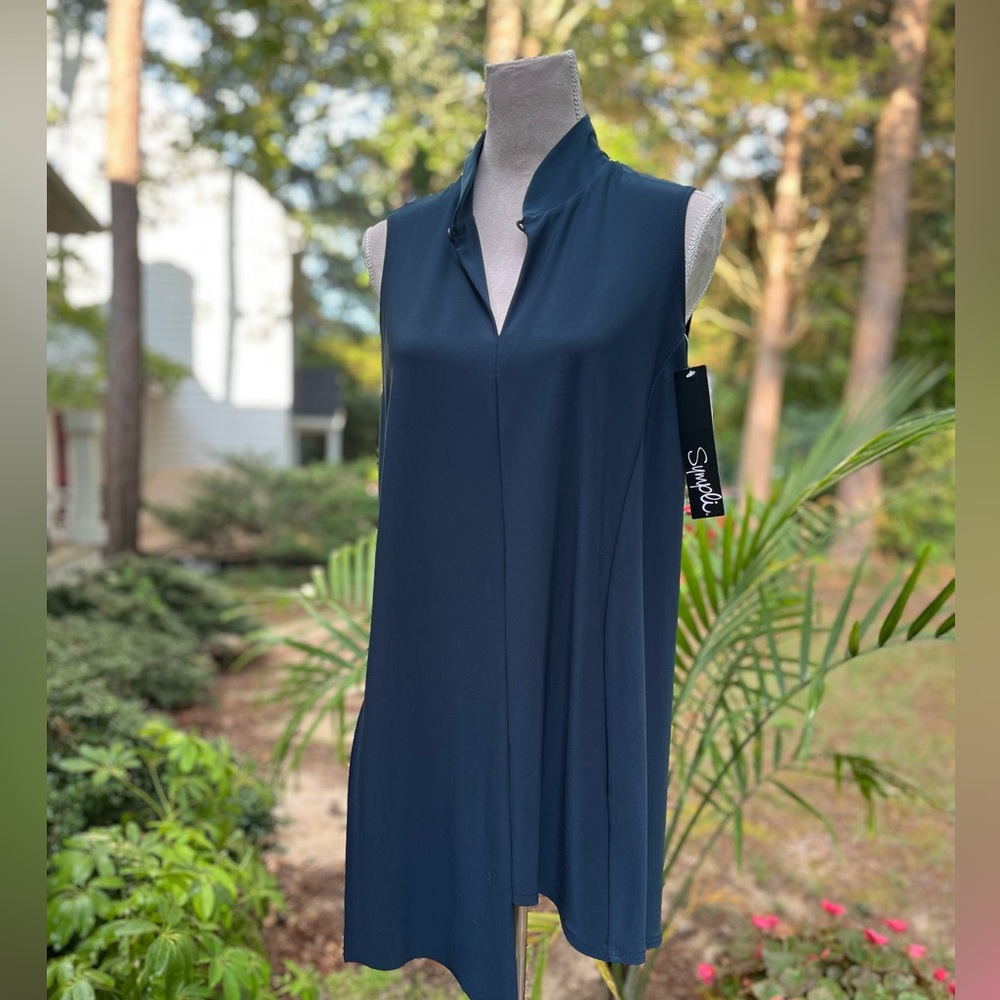 Sympli NWT Double Over Sleeveless Top, Navy Storm, Size 14 Tunic Dress